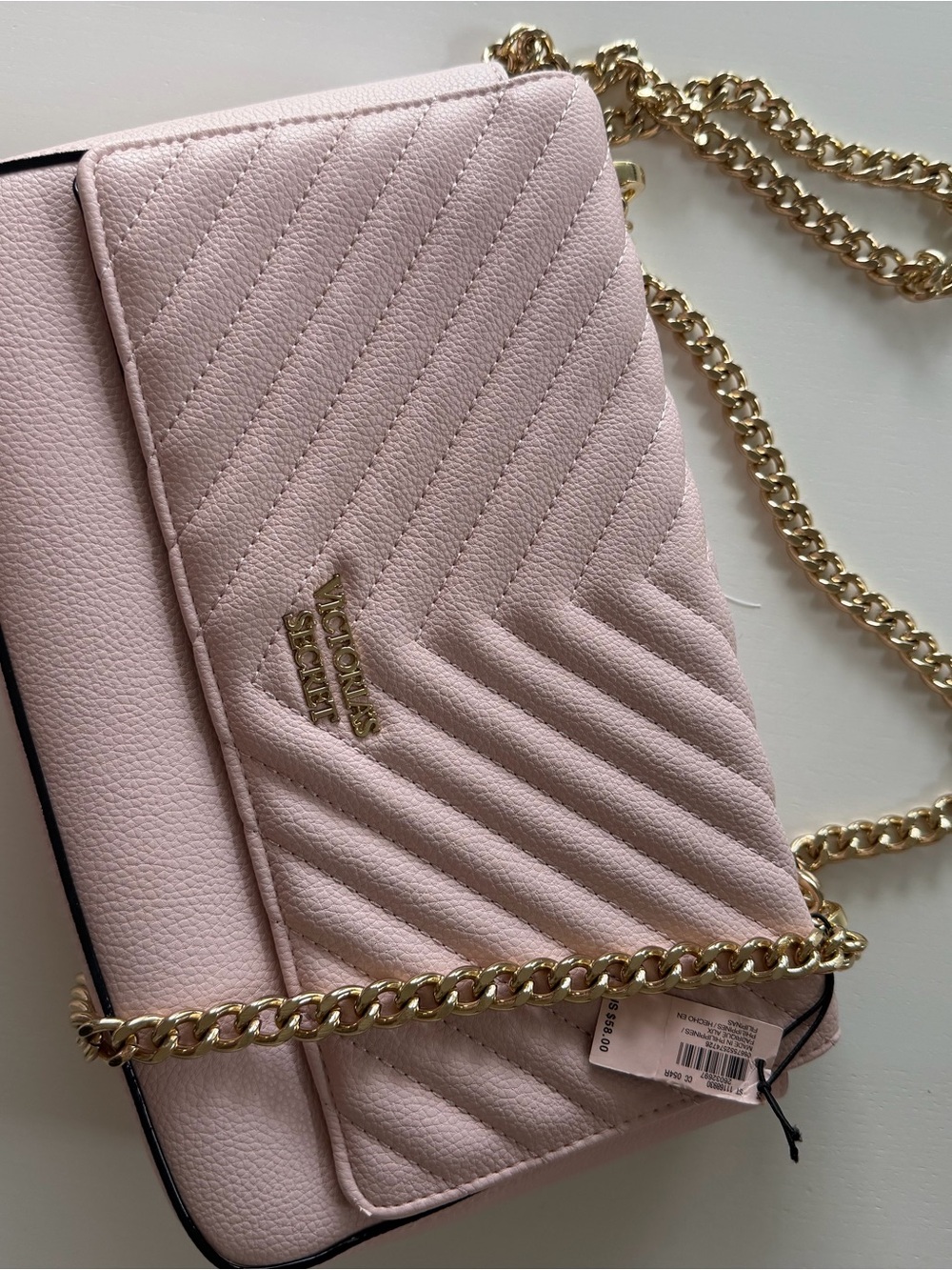 Victoria's Secret Pale Pink Quilted Crossbody with Gold Chain